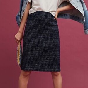 Anthro Maeve Blue and White Tweed like Back Zip Pencil Skirt
